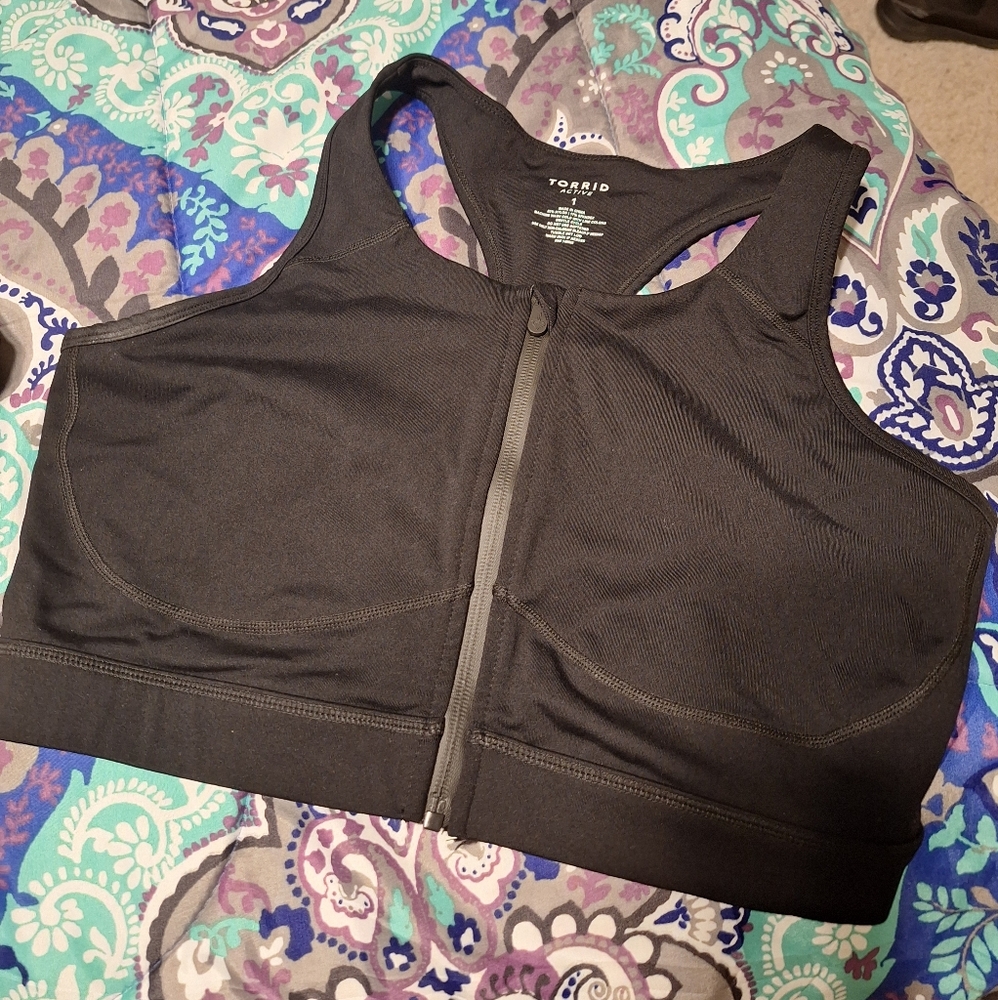 Torrid Black Zip Front Sports Bra